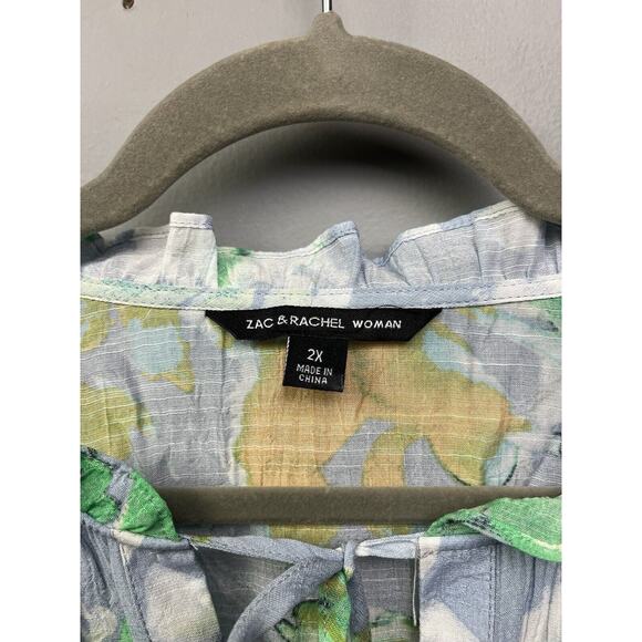 ZAC & RACHEL Woman Peasant Top Plus Size 2X Blue Multi Floral Ruffle Tunic NEW - Picture 4 of 9